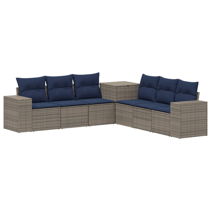 Set de canapea 7 pcs Gri și albastru marin Ratan poli și Oțel WALTI