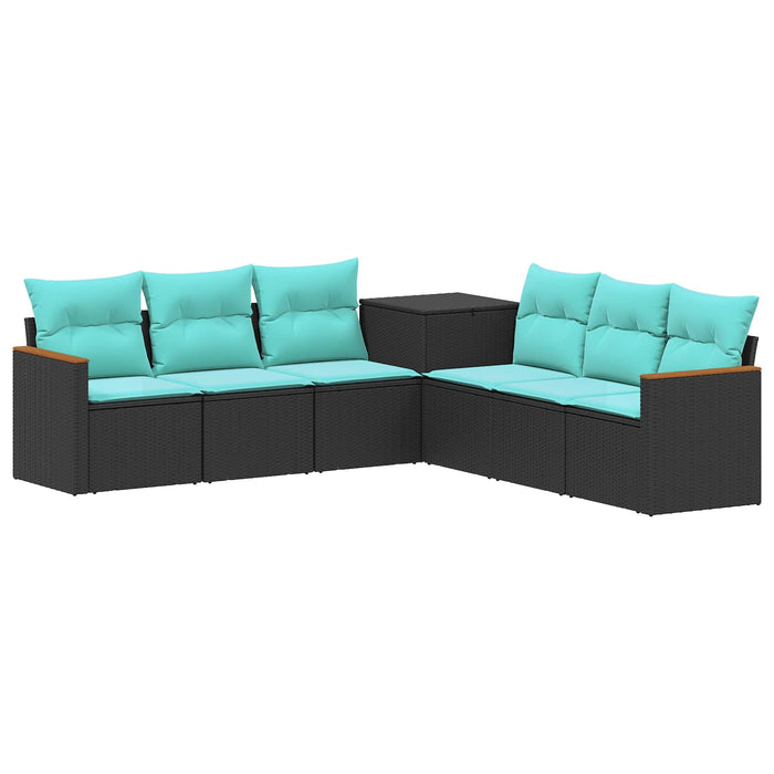 Set de canapea 7 pcs Negru și Albastru Ratan poli și Oțel WALTI