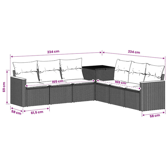 Set de canapea 7 pcs Negru și Albastru Ratan poli și Oțel WALTI