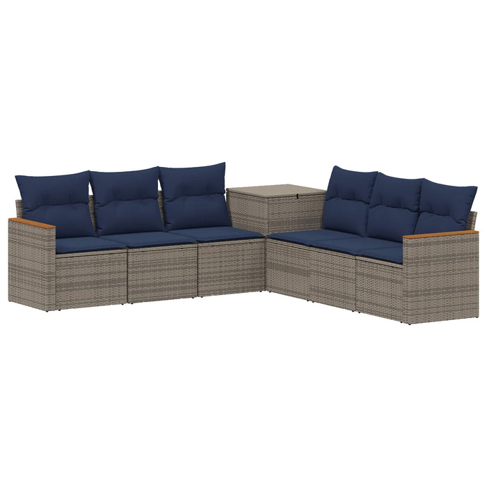 Set de canapea 7 pcs Gri și albastru marin Ratan poli și Oțel WALTI