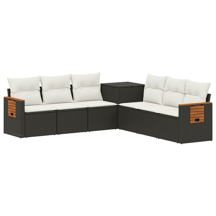 Set de canapea 7 pcs Negru și Alb crem Ratan poli și Oțel WALTI