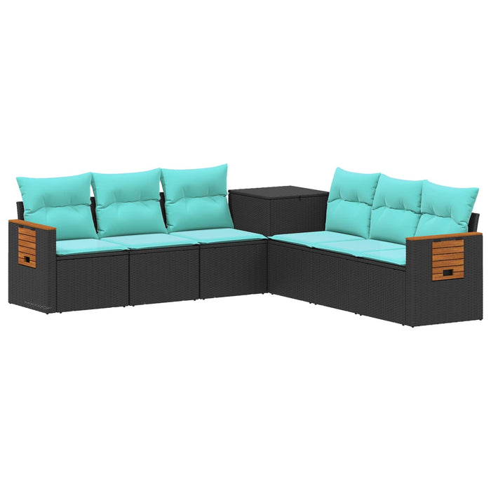 Set de canapea 7 pcs Negru și Albastru Ratan poli și Oțel WALTI