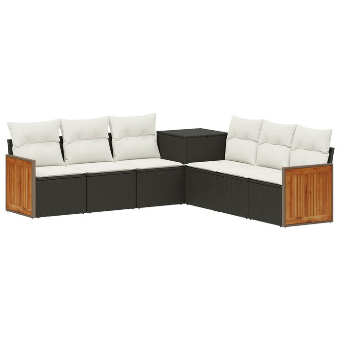 Set de canapea 7 pcs Negru și Alb crem Ratan poli și Oțel WALTI