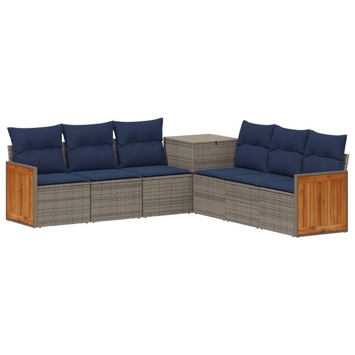Set de canapea 7 pcs Gri și albastru marin Ratan poli și Oțel WALTI
