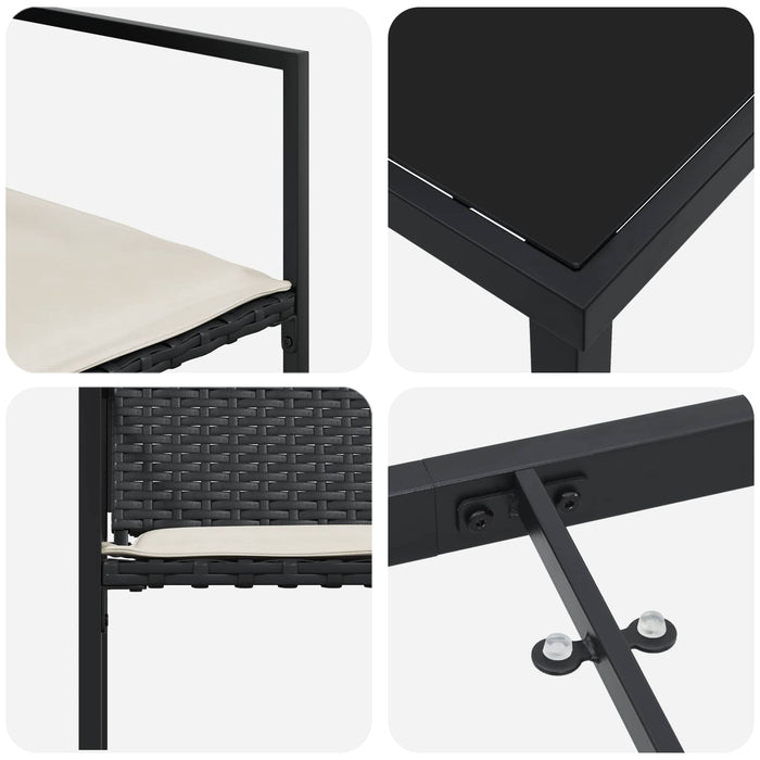 Set de masă pentru grădină 5 pcs Negru și Crem poliratan WALTI