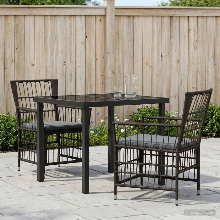 Set dining pentru exterior 3 buc. Negru poliratan WALTI