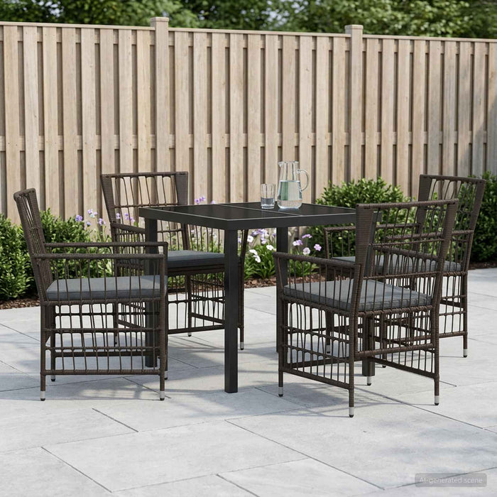 Set dining pentru exterior 5 buc. Negru poliratan WALTI