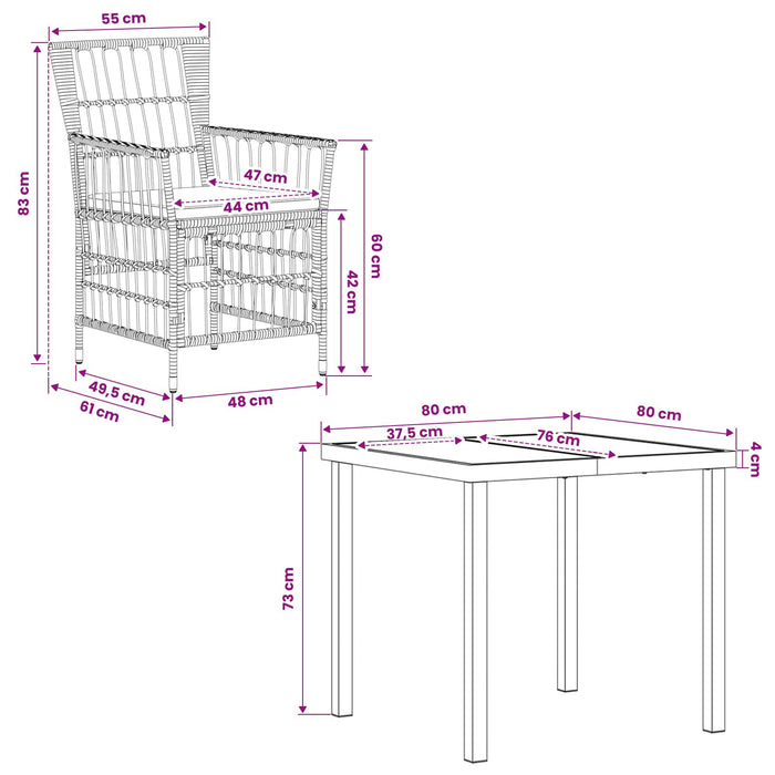 Set dining pentru exterior 5 buc. Negru poliratan WALTI