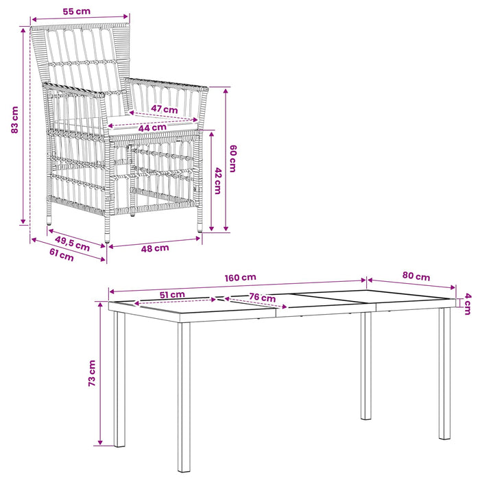 Set dining pentru exterior 5 buc. Negru poliratan WALTI