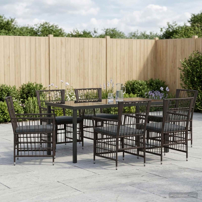 Set dining pentru exterior 7 buc. Negru poliratan WALTI