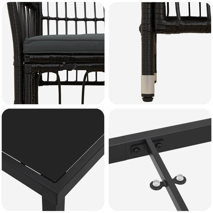 Set dining pentru exterior 9 buc. Negru poliratan WALTI