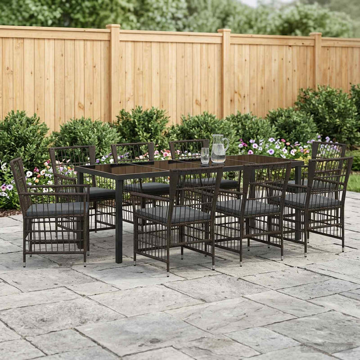 Set dining pentru exterior 9 buc. Negru poliratan WALTI