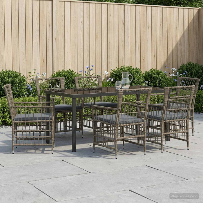 Set dining pentru exterior 7 buc. Gri poliratan WALTI