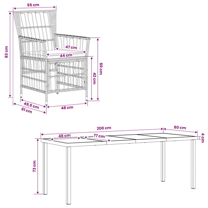 Set dining pentru exterior 9 buc. Gri poliratan WALTI