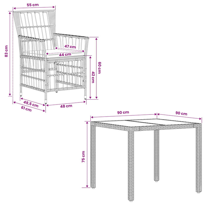 Set dining pentru exterior 3 buc. Negru poliratan WALTI