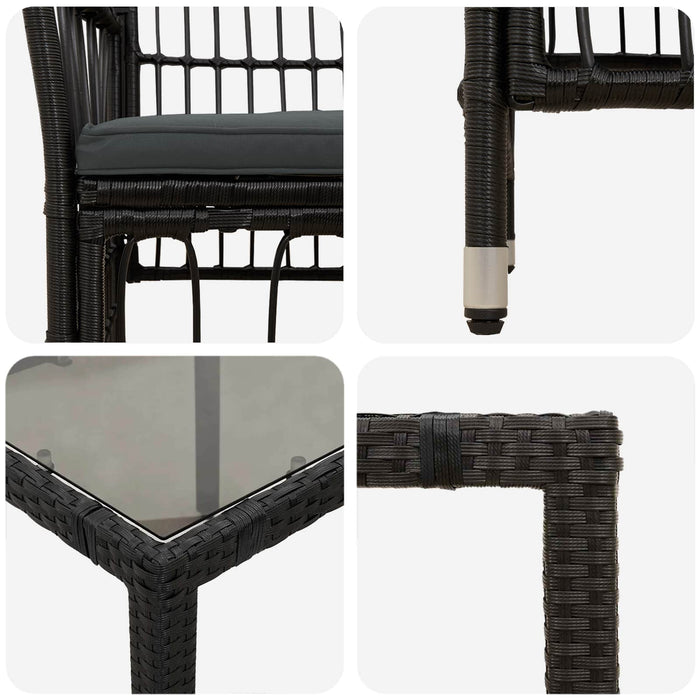 Set dining pentru exterior 5 buc. Negru poliratan WALTI