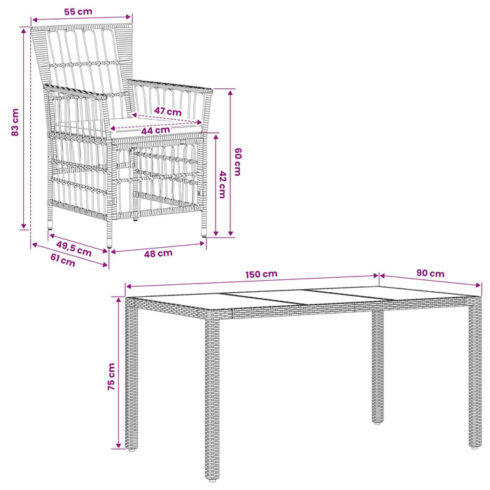 Set dining pentru exterior 5 buc. Gri poliratan WALTI