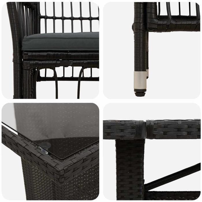 Set dining pentru exterior 11 buc. Negru poliratan WALTI