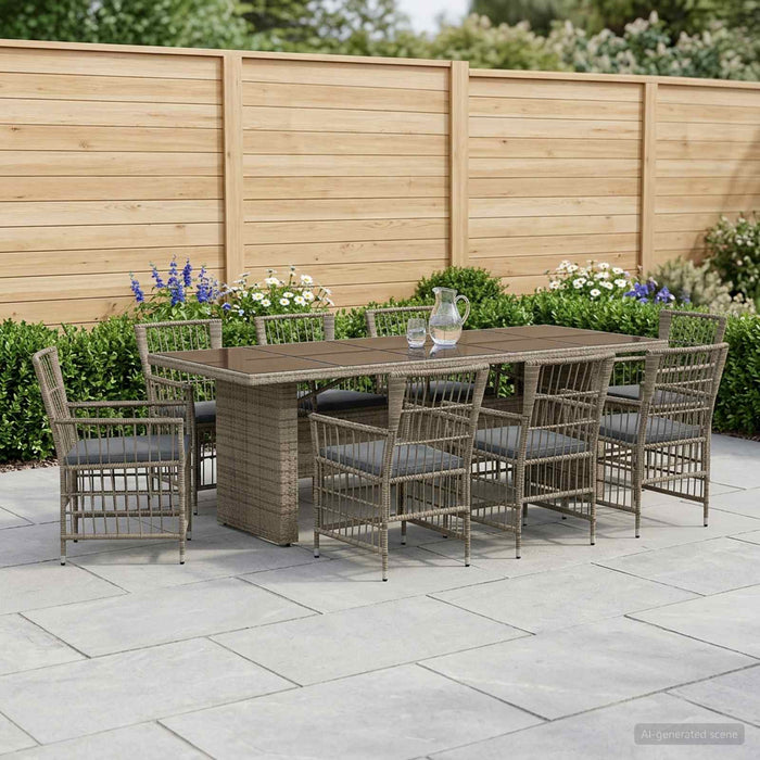 Set dining pentru exterior 9 buc. Gri poliratan WALTI