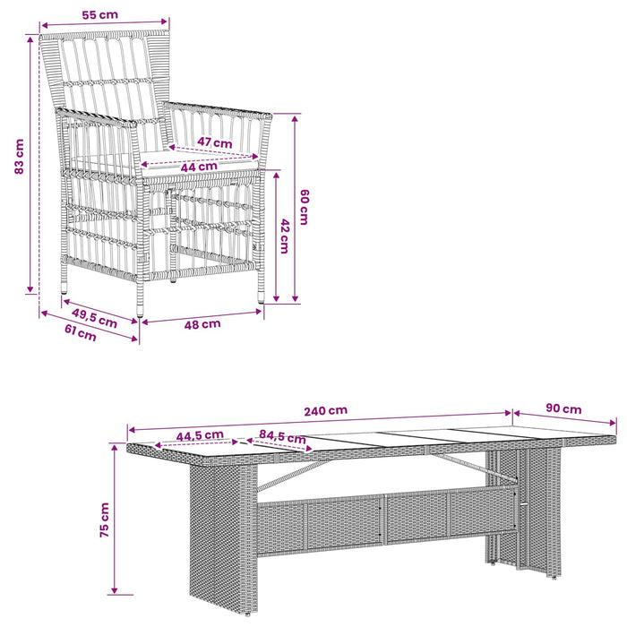 Set dining pentru exterior 9 buc. Gri poliratan WALTI