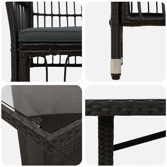 Set dining pentru exterior 9 buc. Negru poliratan WALTI
