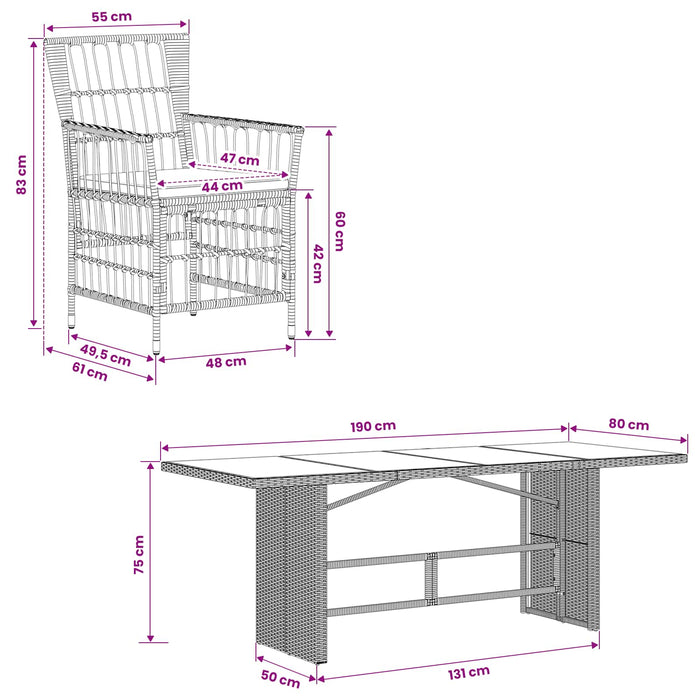 Set dining pentru exterior 9 buc. Negru poliratan WALTI