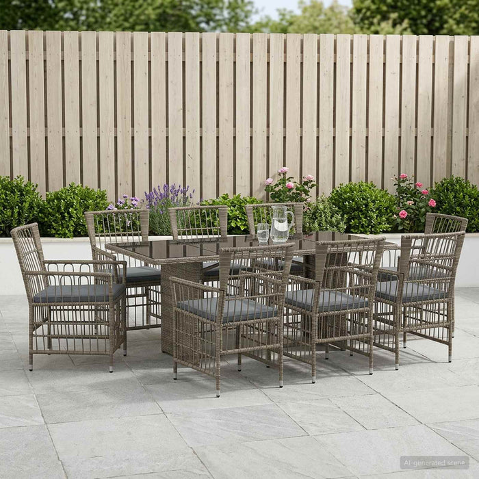 Set dining pentru exterior 9 buc. Gri poliratan WALTI