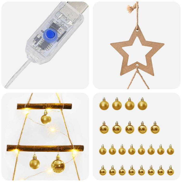 Brad de Crăciun suspendat cu globuri 90 cm 30 LED-uri Alb cald - WALTI WALTI