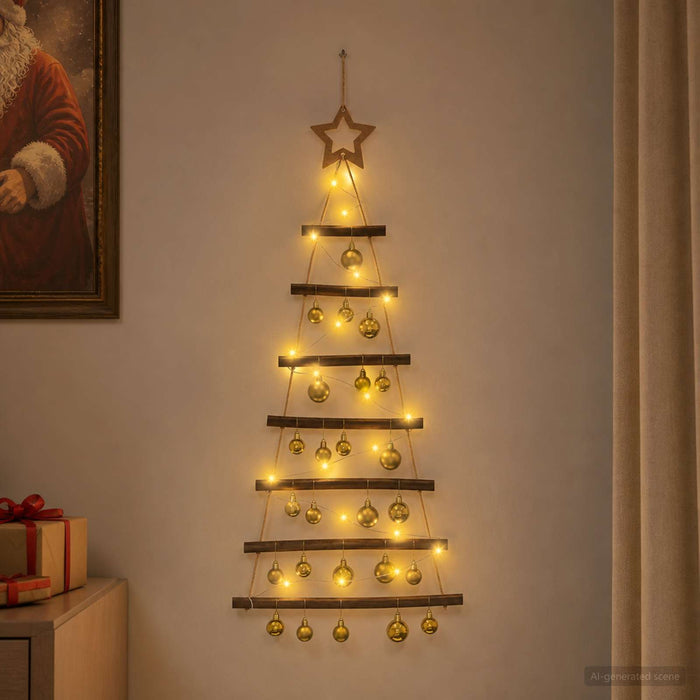 Brad de Crăciun suspendat cu globuri 90 cm 30 LED-uri Alb cald - WALTI WALTI