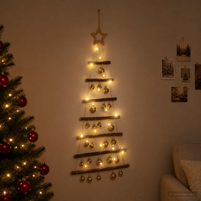 Brad de Crăciun suspendat cu globuri 90 cm 30 LED-uri Alb cald - WALTI WALTI