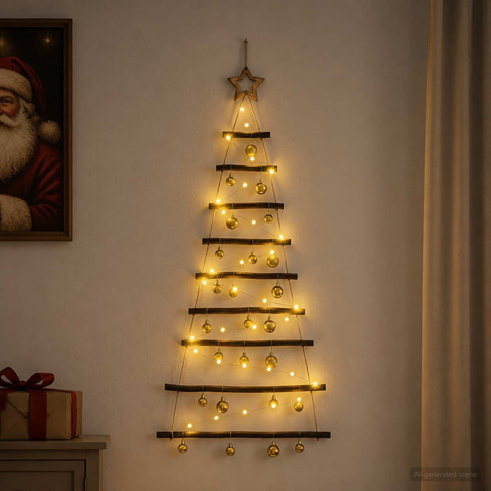 Brad de Crăciun suspendat cu globuri 120 cm 50 LED-uri Alb cald - WALTI WALTI