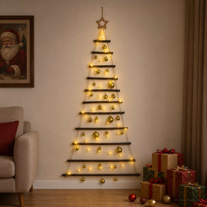 Brad de Crăciun suspendat cu globuri 150 cm 80 LED-uri Alb cald - WALTI WALTI