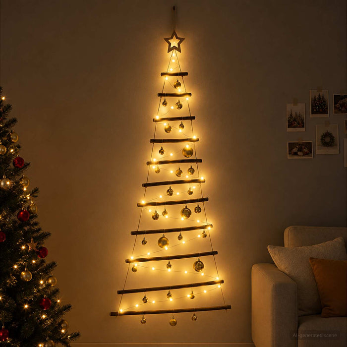 Brad de Crăciun suspendat cu globuri 150 cm 80 LED-uri Alb cald - WALTI WALTI