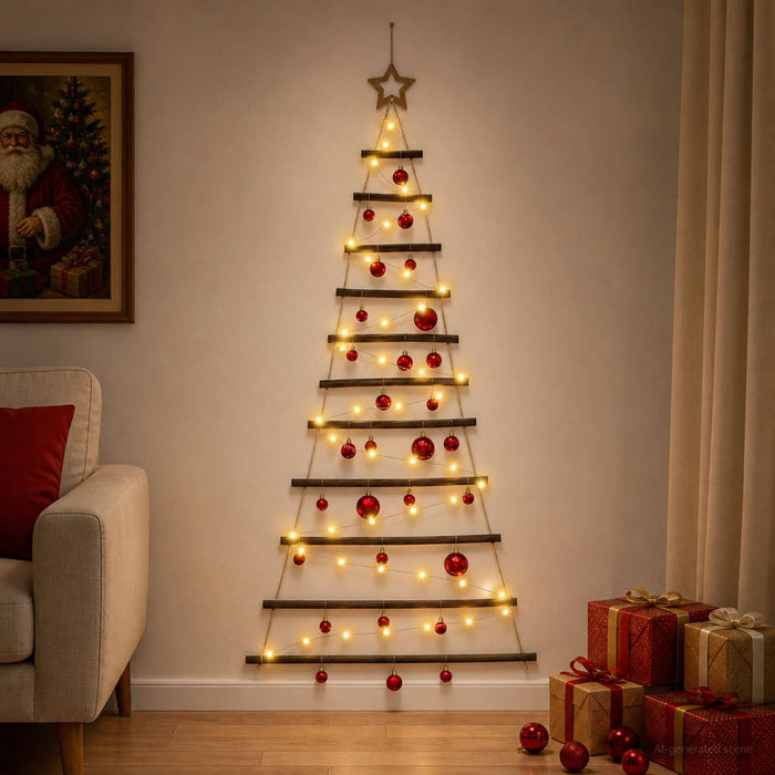 Brad de Crăciun suspendat cu globuri 150 cm 80 LED-uri Alb cald - WALTI WALTI