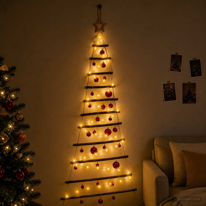 Brad de Crăciun suspendat cu globuri 150 cm 80 LED-uri Alb cald - WALTI WALTI
