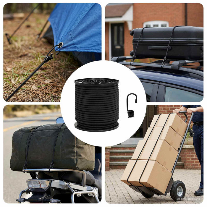 Cords bungee cu cârlige 4 mm Negru PP și cauciuc WALTI