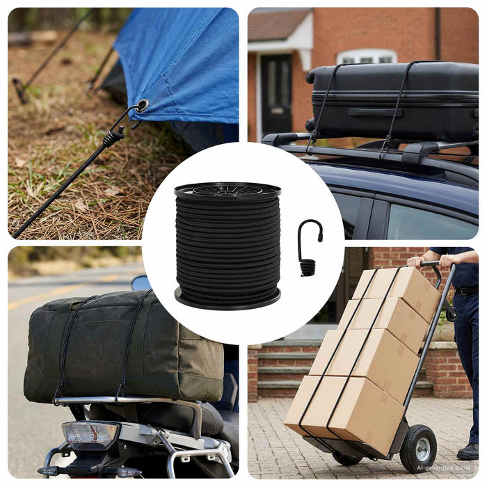 Cords bungee cu cârlige 6 mm Negru PP și cauciuc WALTI