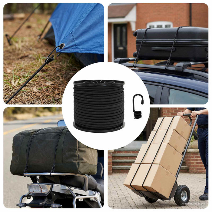 Cords bungee cu cârlige 8 mm Negru PP și cauciuc WALTI