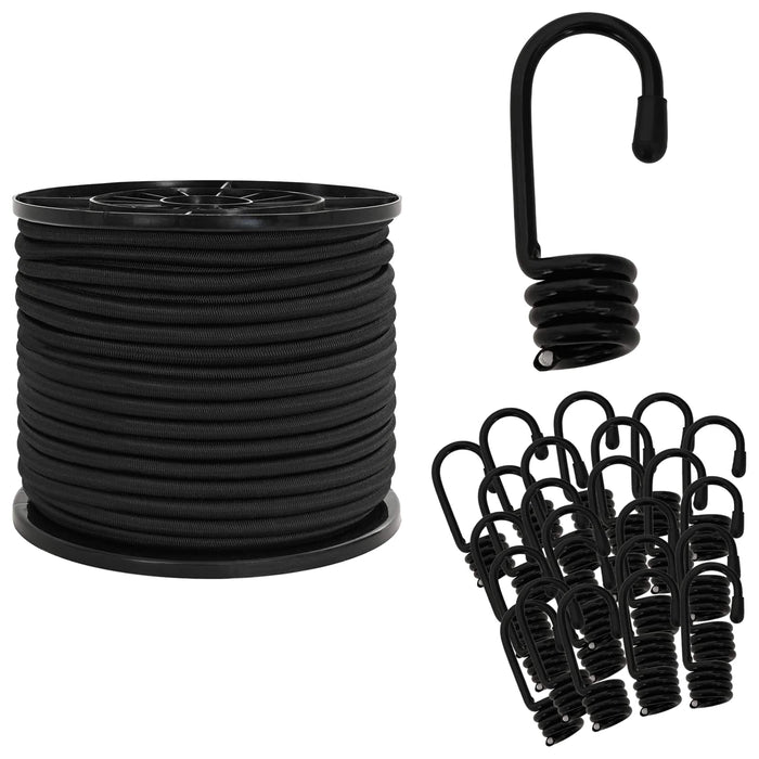 Cords bungee cu cârlige 8 mm Negru PP și cauciuc WALTI