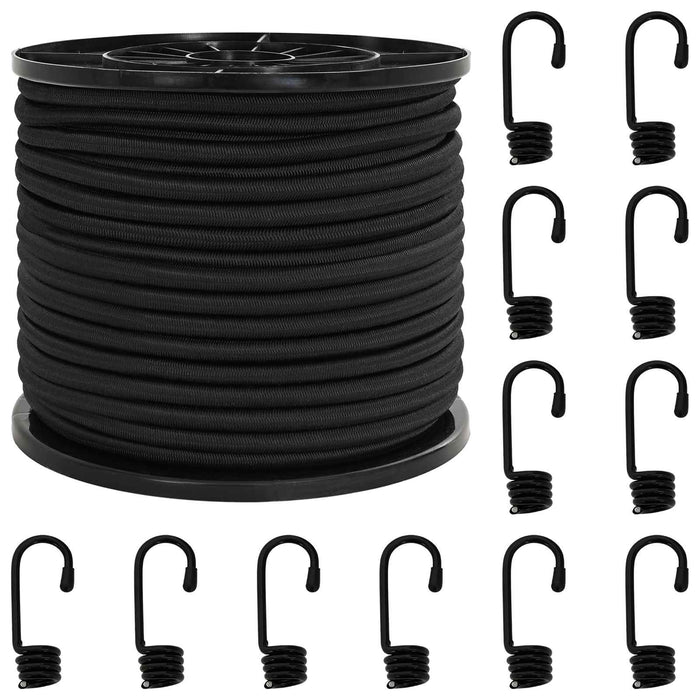 Cords bungee cu cârlige 10 mm Negru PP și cauciuc WALTI