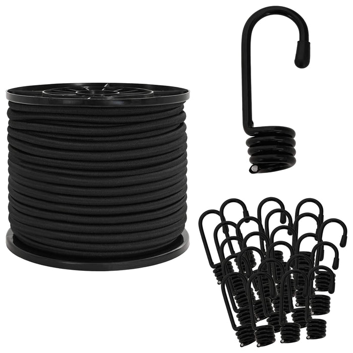 Cords bungee cu cârlige 10 mm Negru PP și cauciuc WALTI