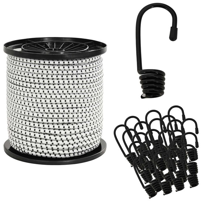 Cords bungee cu cârlige 4 mm Negru și Alb PP și cauciuc WALTI