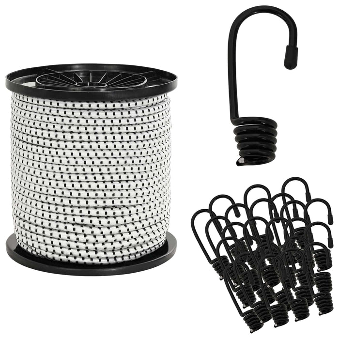 Cords bungee cu cârlige 6 mm Negru și Alb PP și cauciuc WALTI