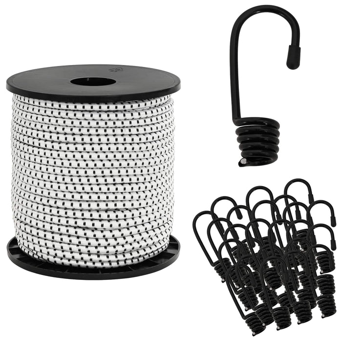 Cords bungee cu cârlige 6 mm Negru și Alb PP și cauciuc WALTI