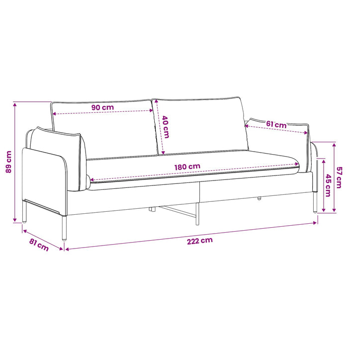 Sofa cu 3 locuri Negru 222 x 81 x 89 cm Țesătură - WALTI WALTI