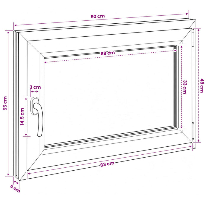 Fereastră pentru subsol RISOR 90 x 55 cm PVC și Sticlă WALTI