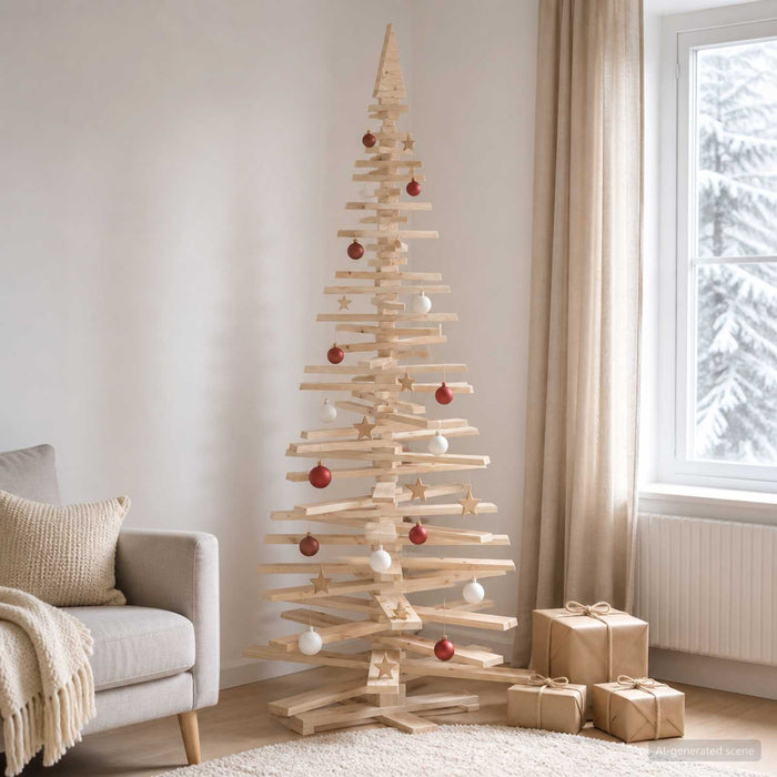 Brad de Crăciun din lemn KOTKA 240 cm Lemn masiv de pin Natural WALTI