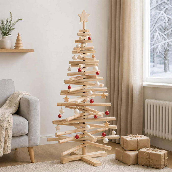 Brad de Crăciun din lemn KOTKA 120 cm Lemn masiv de pin Natural WALTI