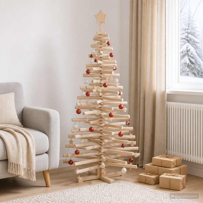 Brad de Crăciun din lemn KOTKA 150 cm Lemn masiv de pin Natural WALTI