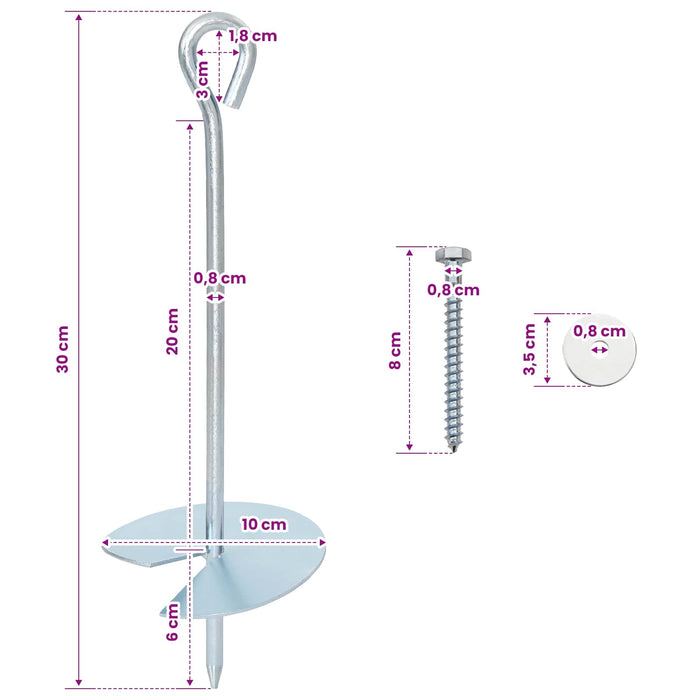 Ancoră de Pământ 4 pcs Argintiu Ø10 x 30 cm Metal Galvanizat - WALTI WALTI